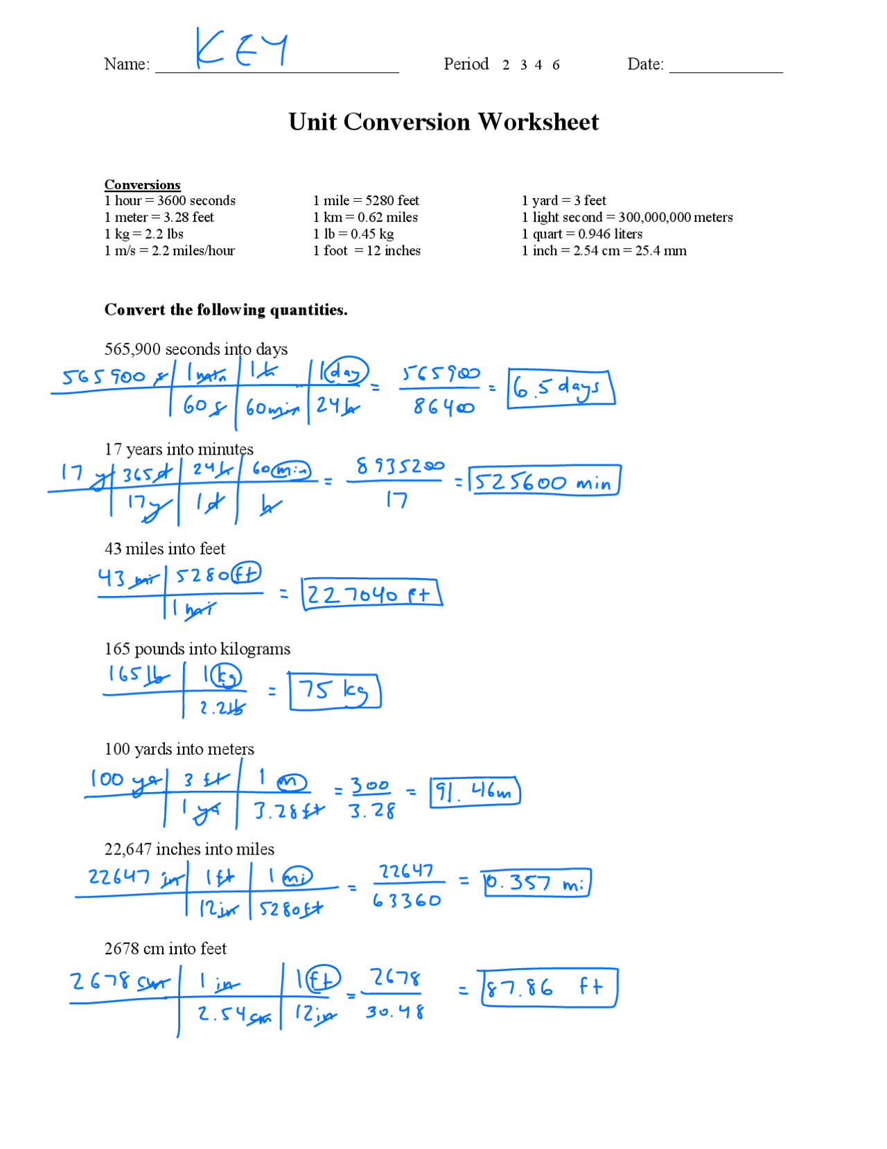 Unit Conversion Worksheet Study Notes Physics Docsity Worksheets