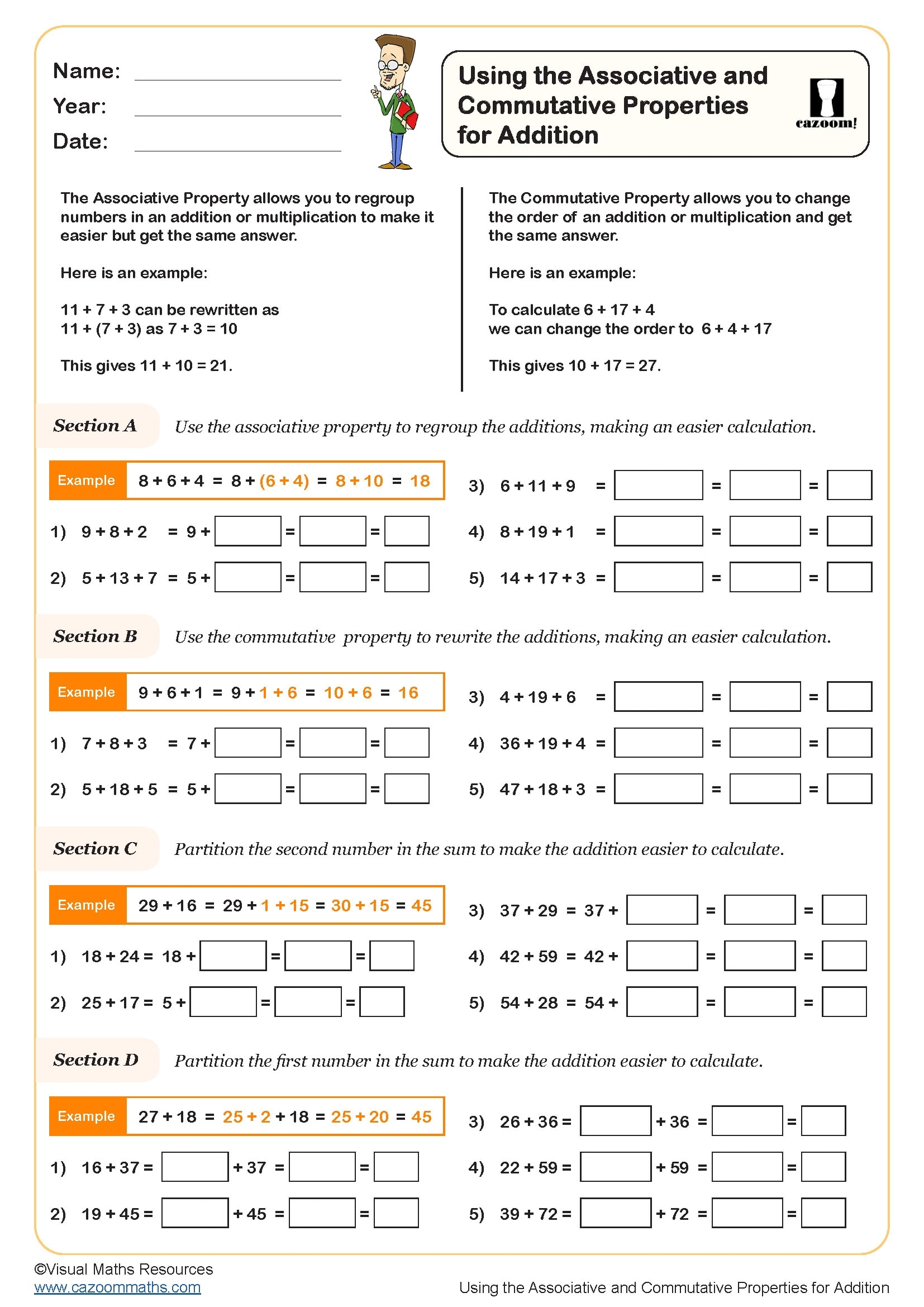 Using The Associative And Commutative Properties For Addition 
