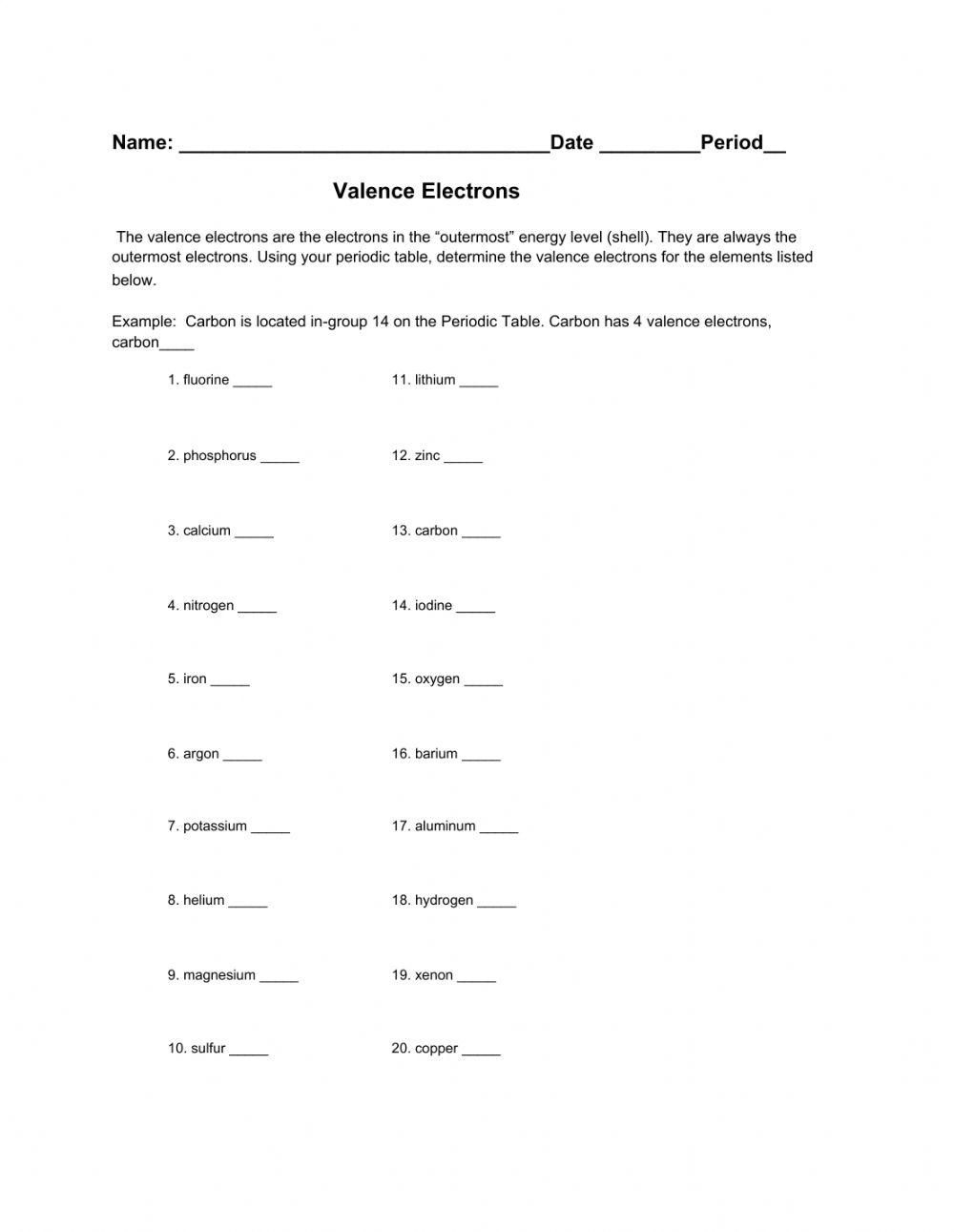 Valence Electrons Worksheet Live Worksheets Worksheets Library