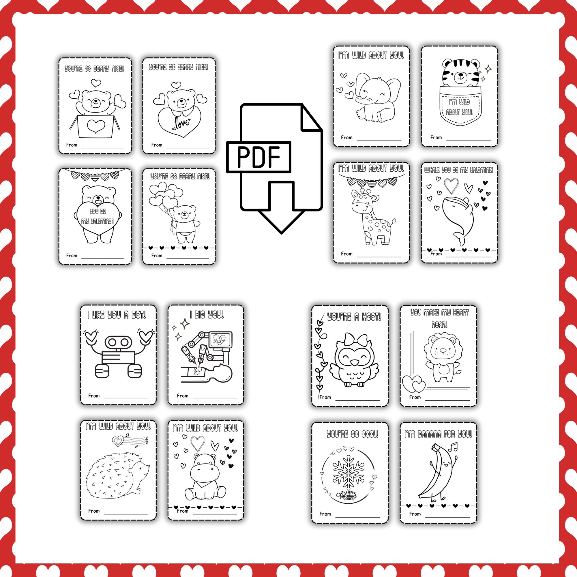 Valentine Printable Coloring Cards For Kids Happy Valentine Day Cards 