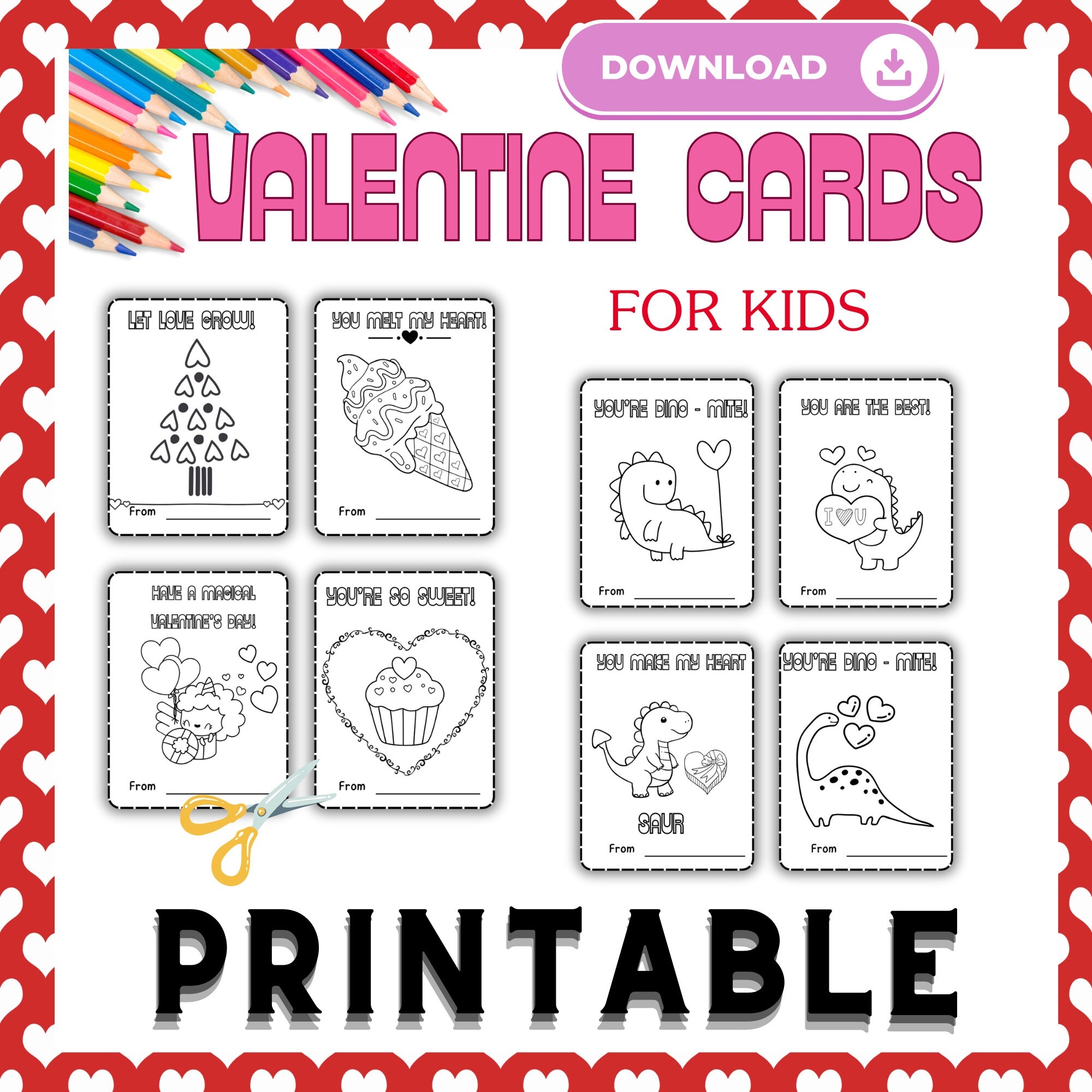 Valentine Printable Coloring Cards For Kids Happy Valentine Day Cards