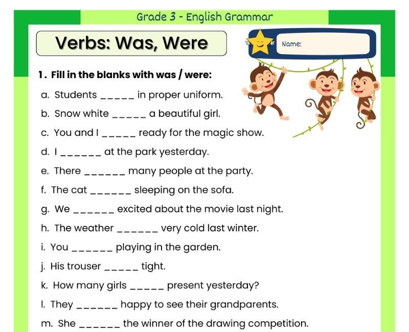 Verbs Was Were Worksheet For Class 3 Verb Helping Verbs Worksheets