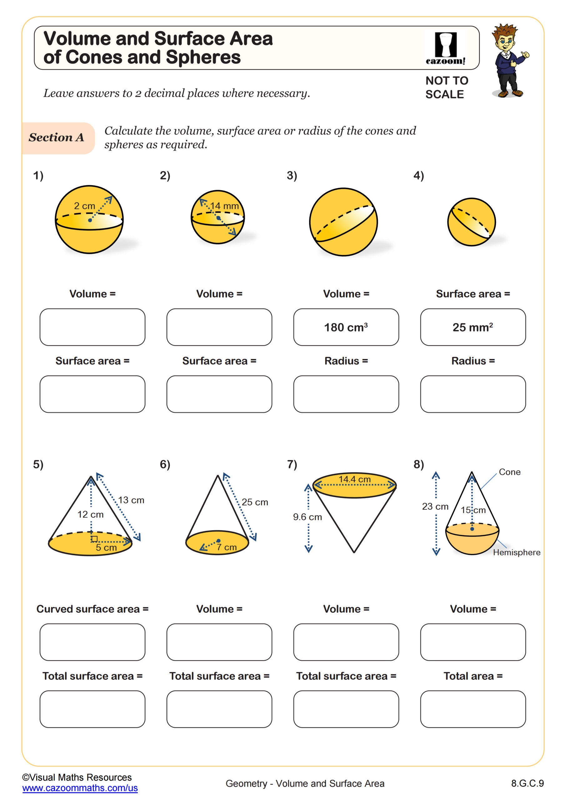 volume of cones worksheet