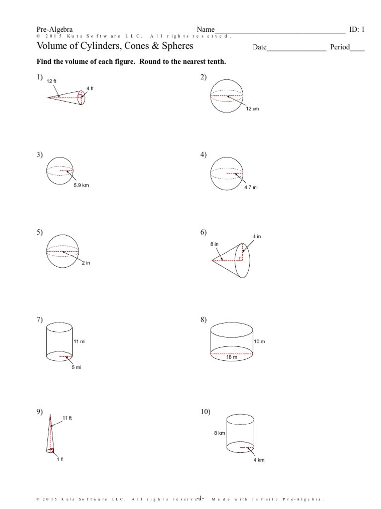 Volume Of Cylinders Cones And Spheres Worksheet PDF 