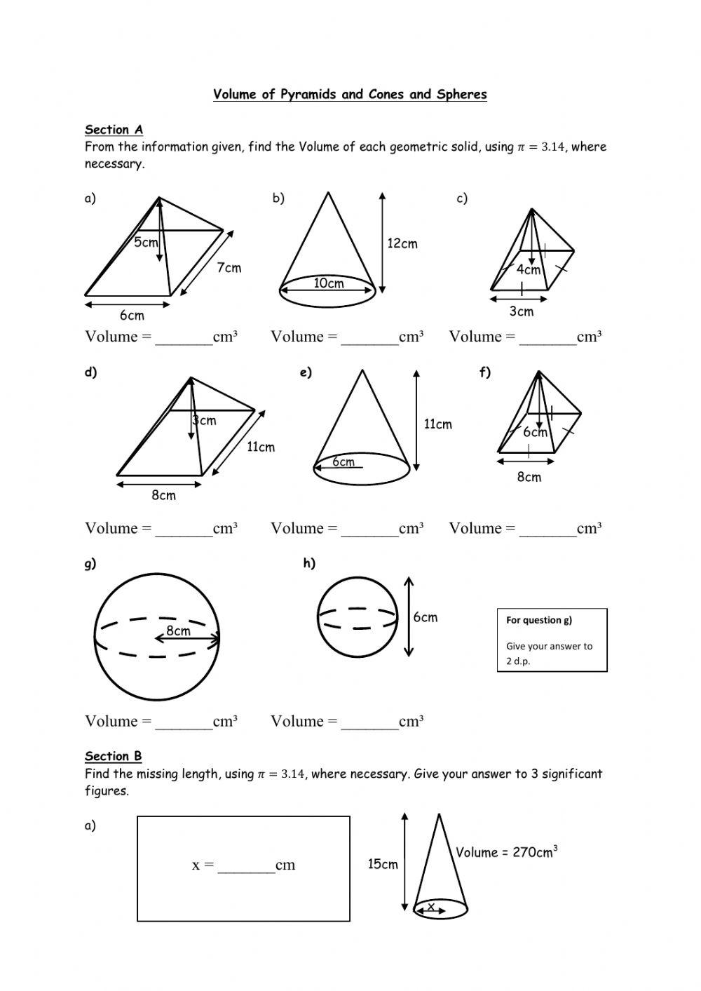 Volume Pyramids Cones Spheres Online Exercise For Live 