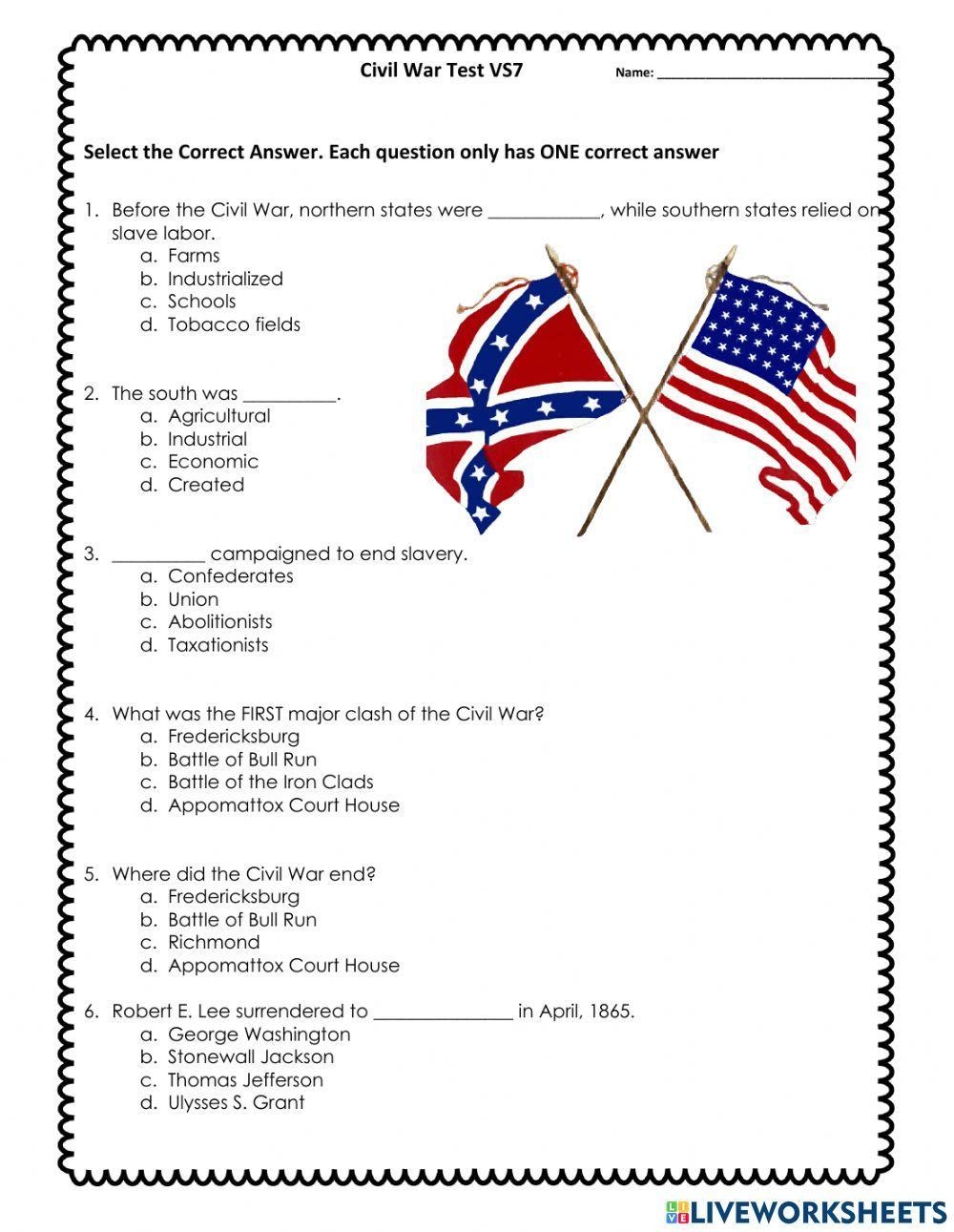 VS7 Civil War Test Worksheet Live Worksheets Worksheets Library