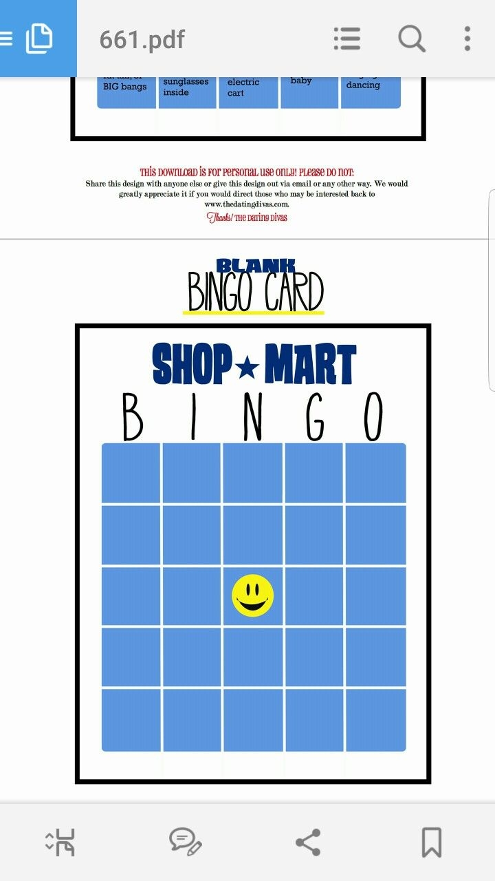 Walmart Bingo Card Printable Diane W Sykes