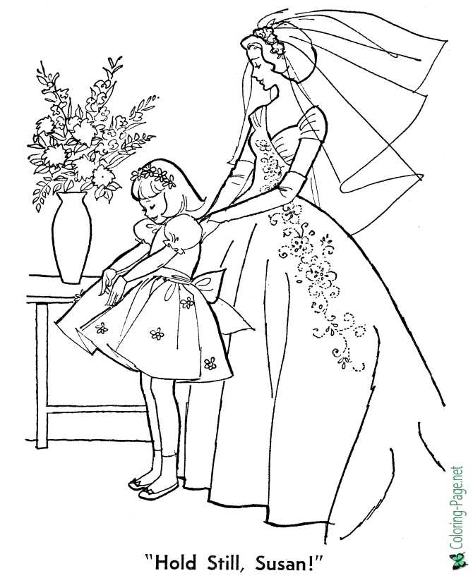 Wedding Coloring Page Bride And Flower Girl
