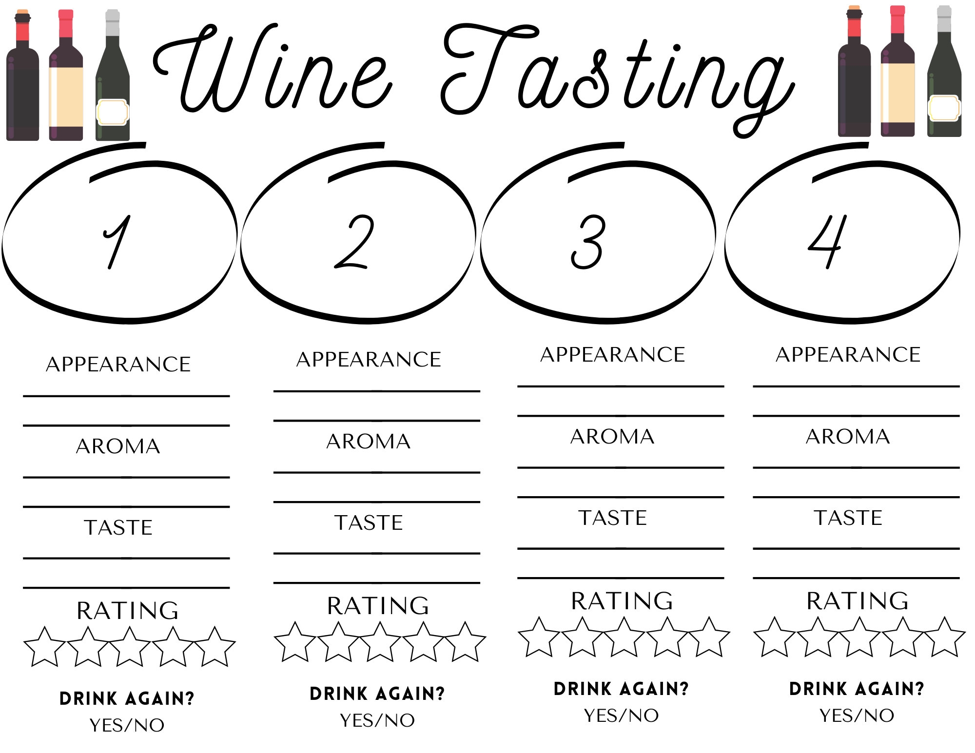 wine tasting cards printable free pdf