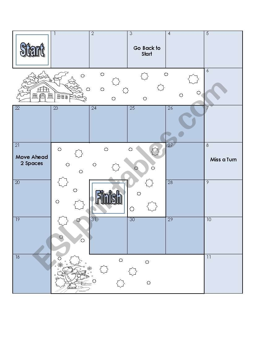 Winter Game Board ESL Worksheet By Pinky Makus
