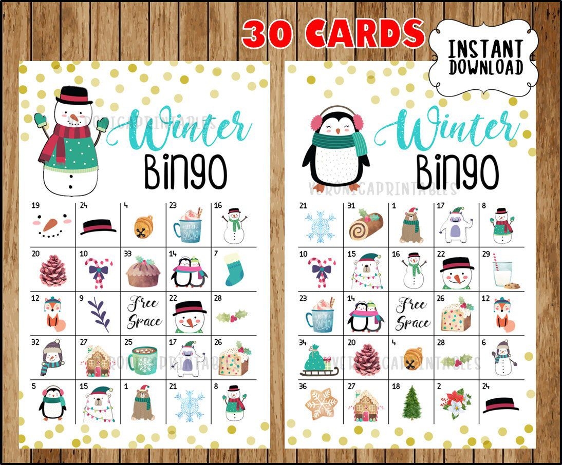 winter holiday bingo cards printable free