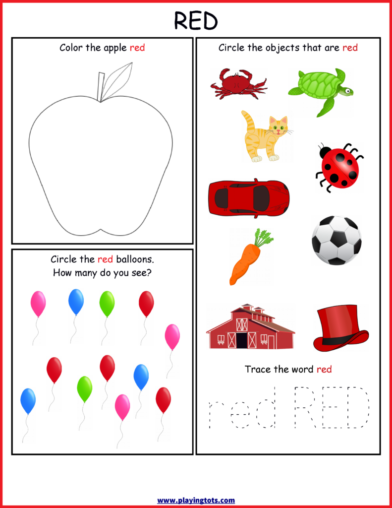 color red worksheets for preschool