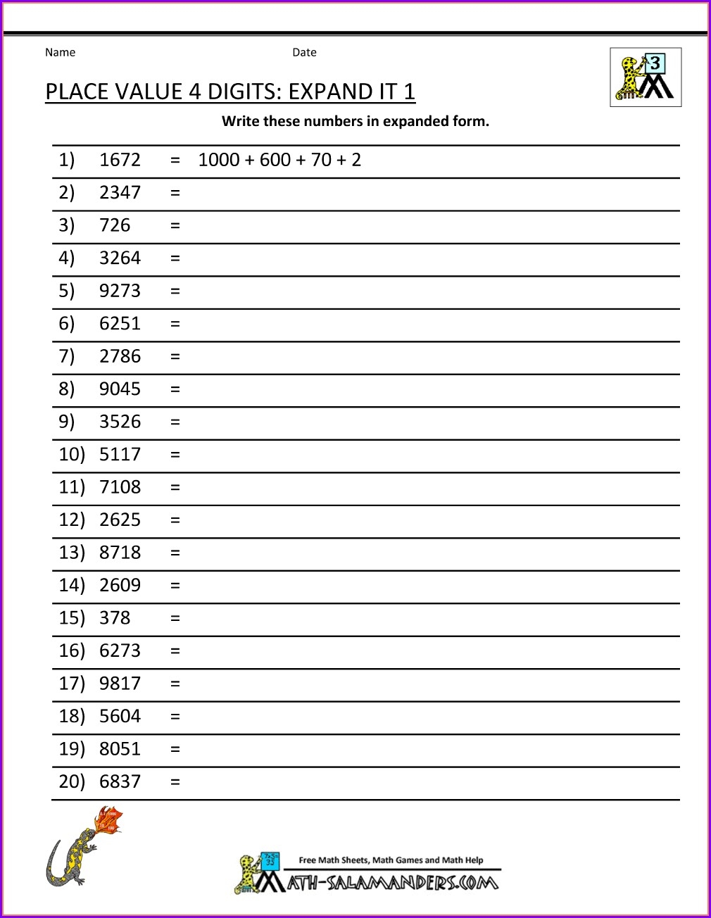 expanded form worksheet