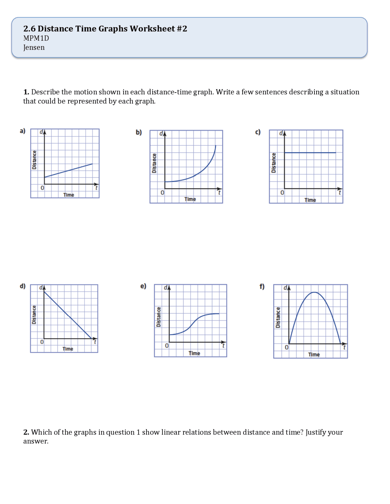 distance time graph worksheet