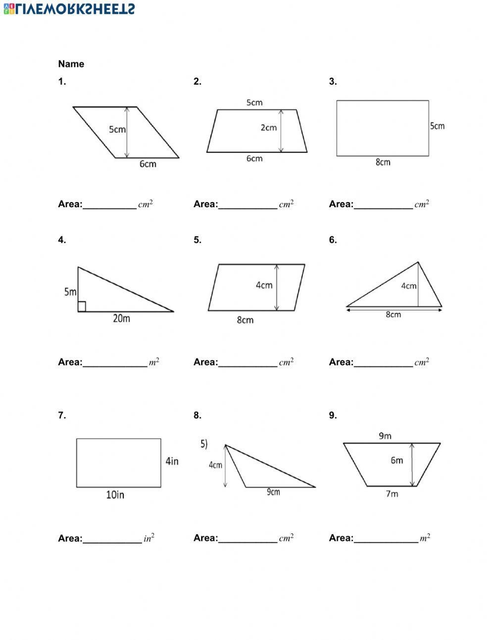 Worksheet On Finding Areas Of Triangles And Quadrilaterals Worksheets
