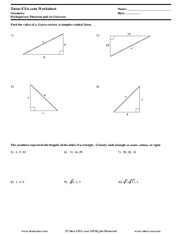 Worksheet Pythagorean Theorem And Its Converse Geometry Printable