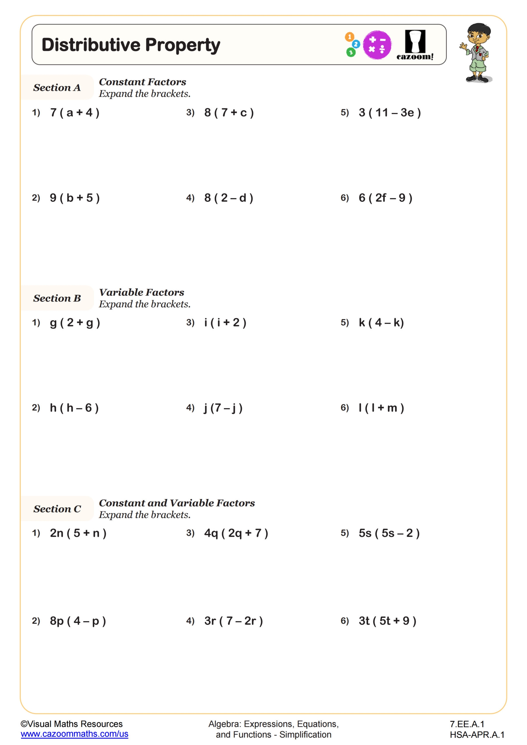Worksheet Simplifying Variable Expressions Like Terms 