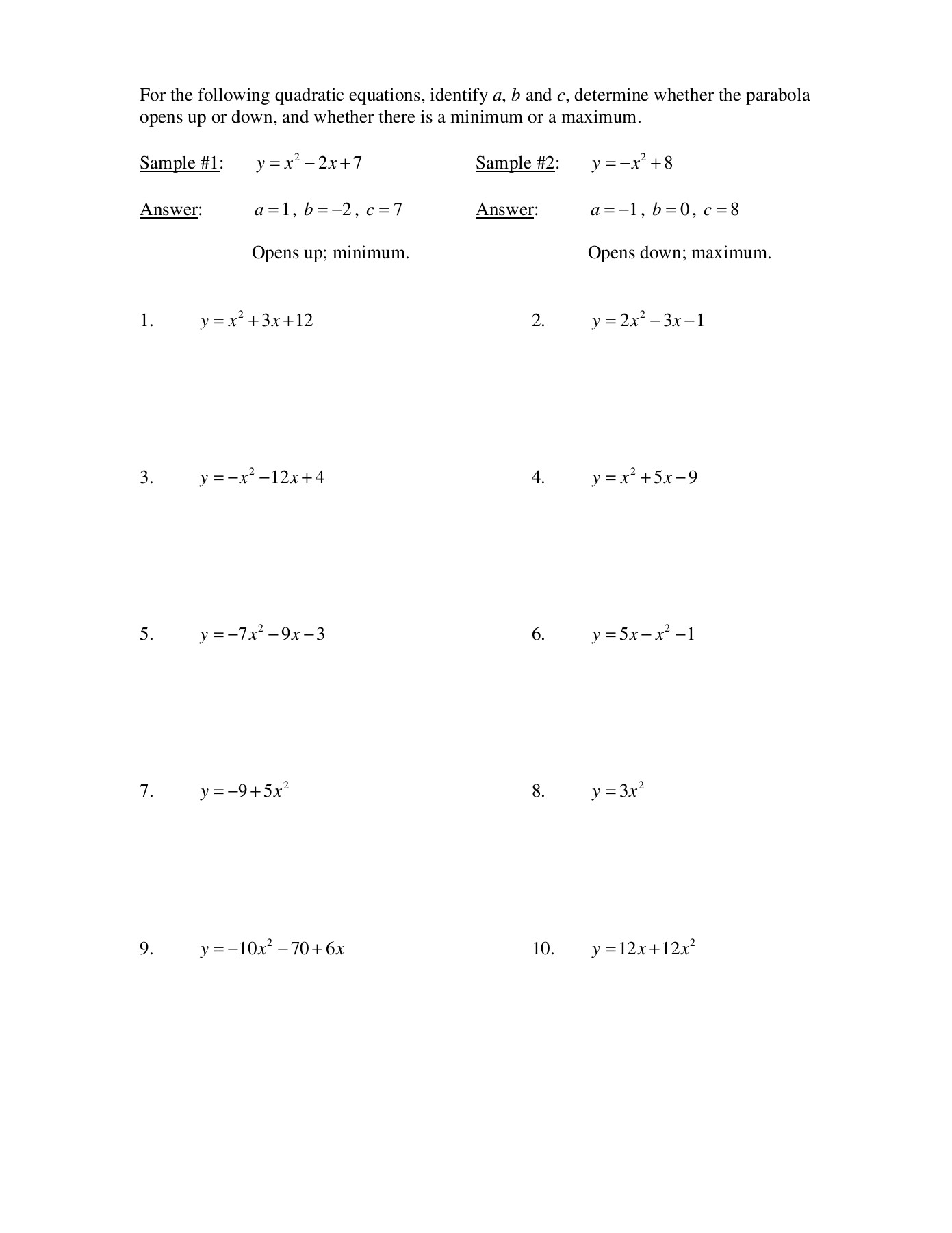 Worksheet Standard Form Line Of Symmetry And Vertex For 