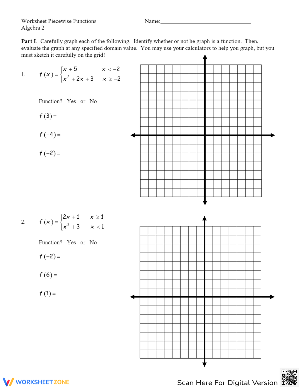 WorksheetPiecewiseFunctions doc AMR Piecewise Functions Name 