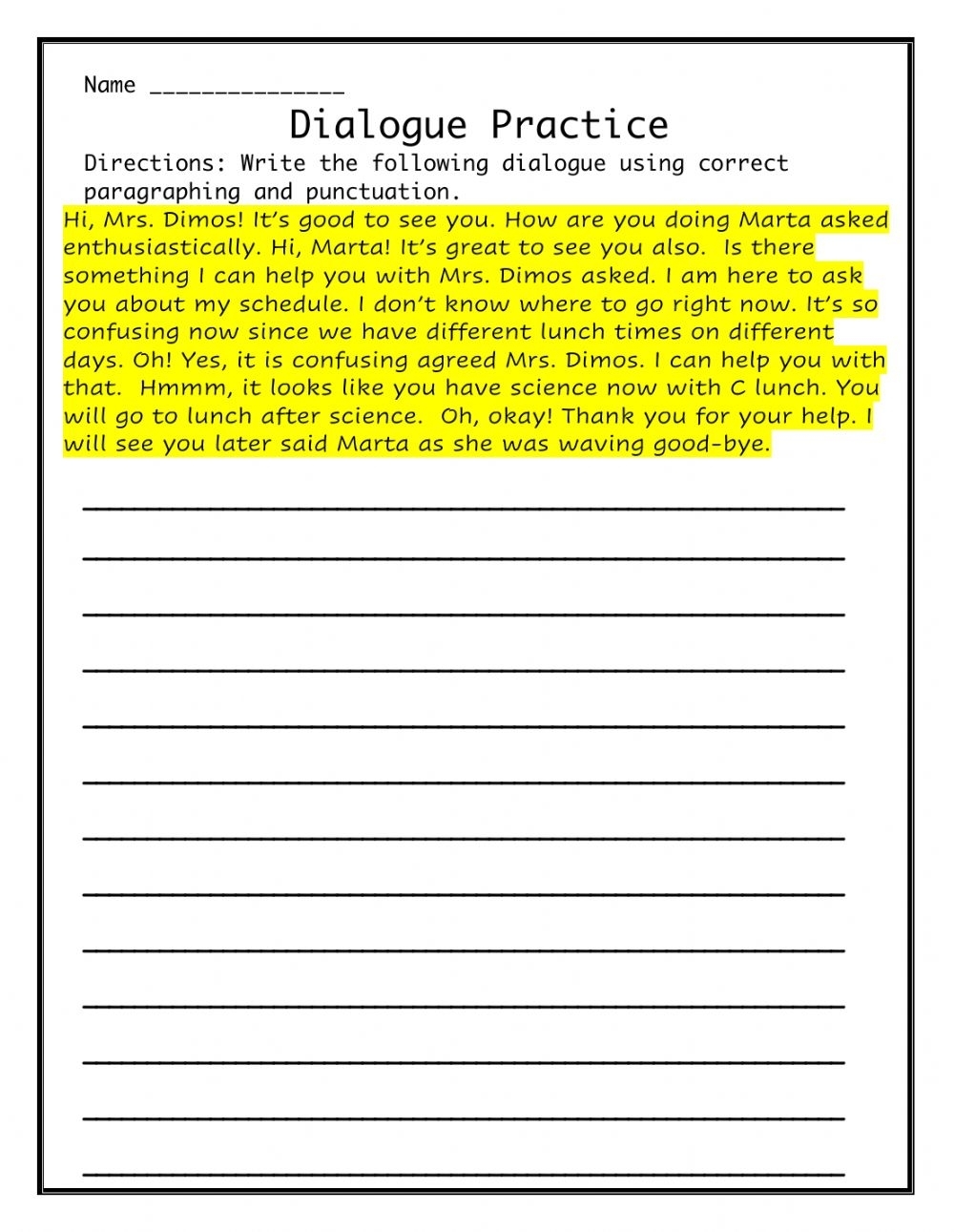 Worksheets On Dialogue Writing Printable Worksheets