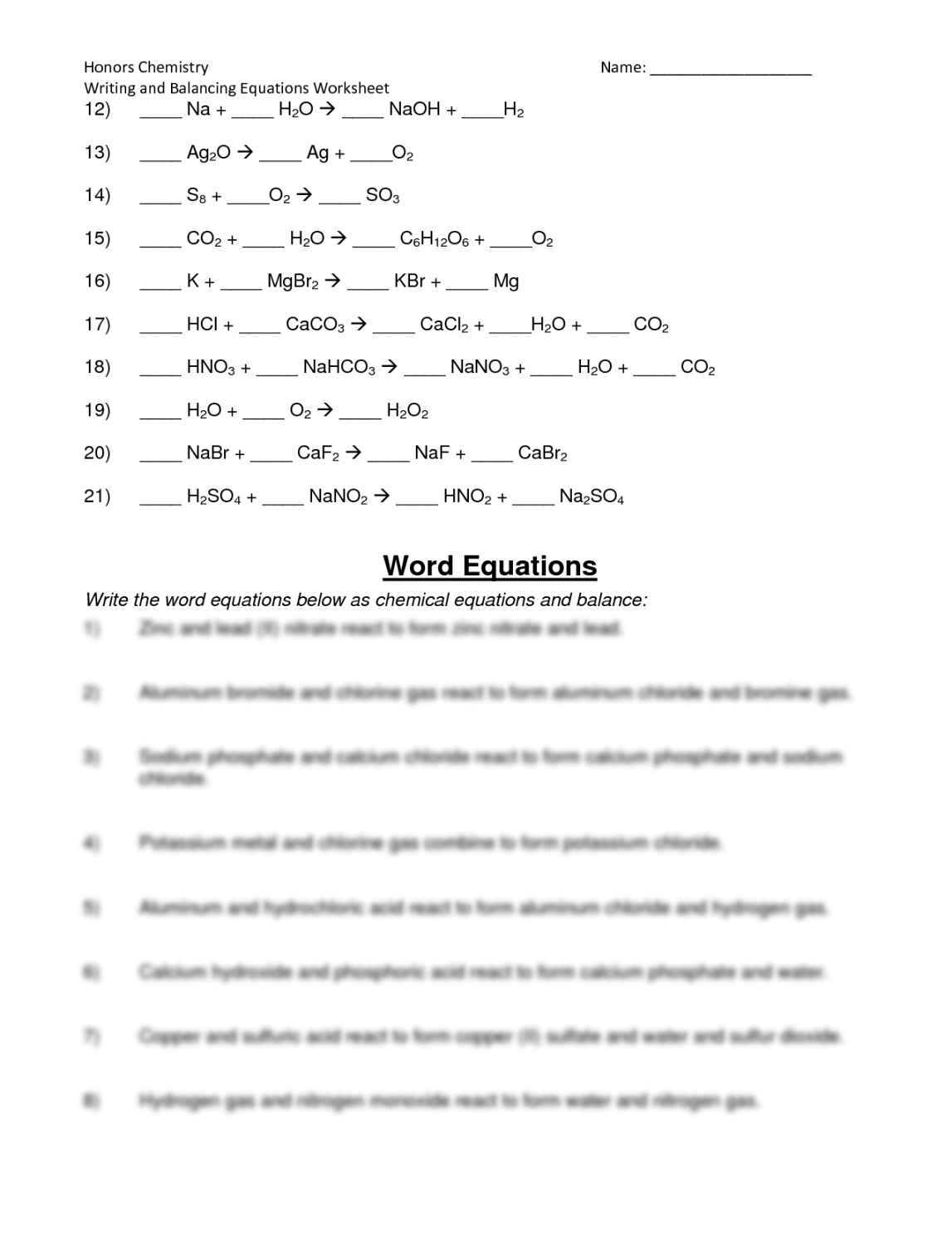 Writing Chemical Equations Worksheet Answers Pdf Printable PDF Template
