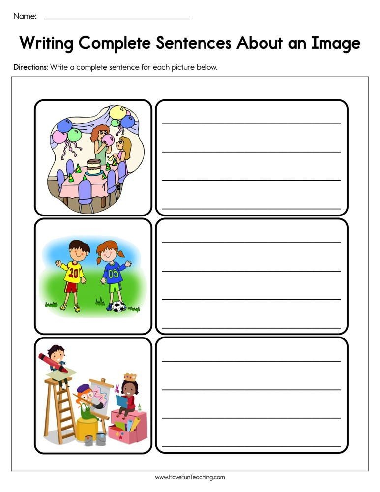 Writing Complete Sentences About An Image Worksheet Klassrumsid er