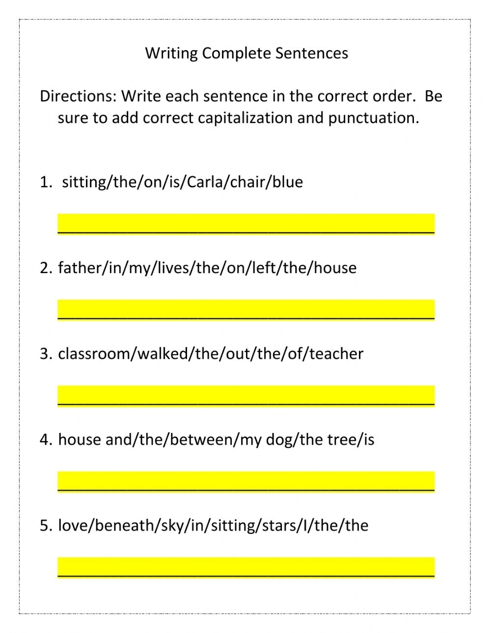 Writing Complete Sentences Worksheets Printable Worksheets