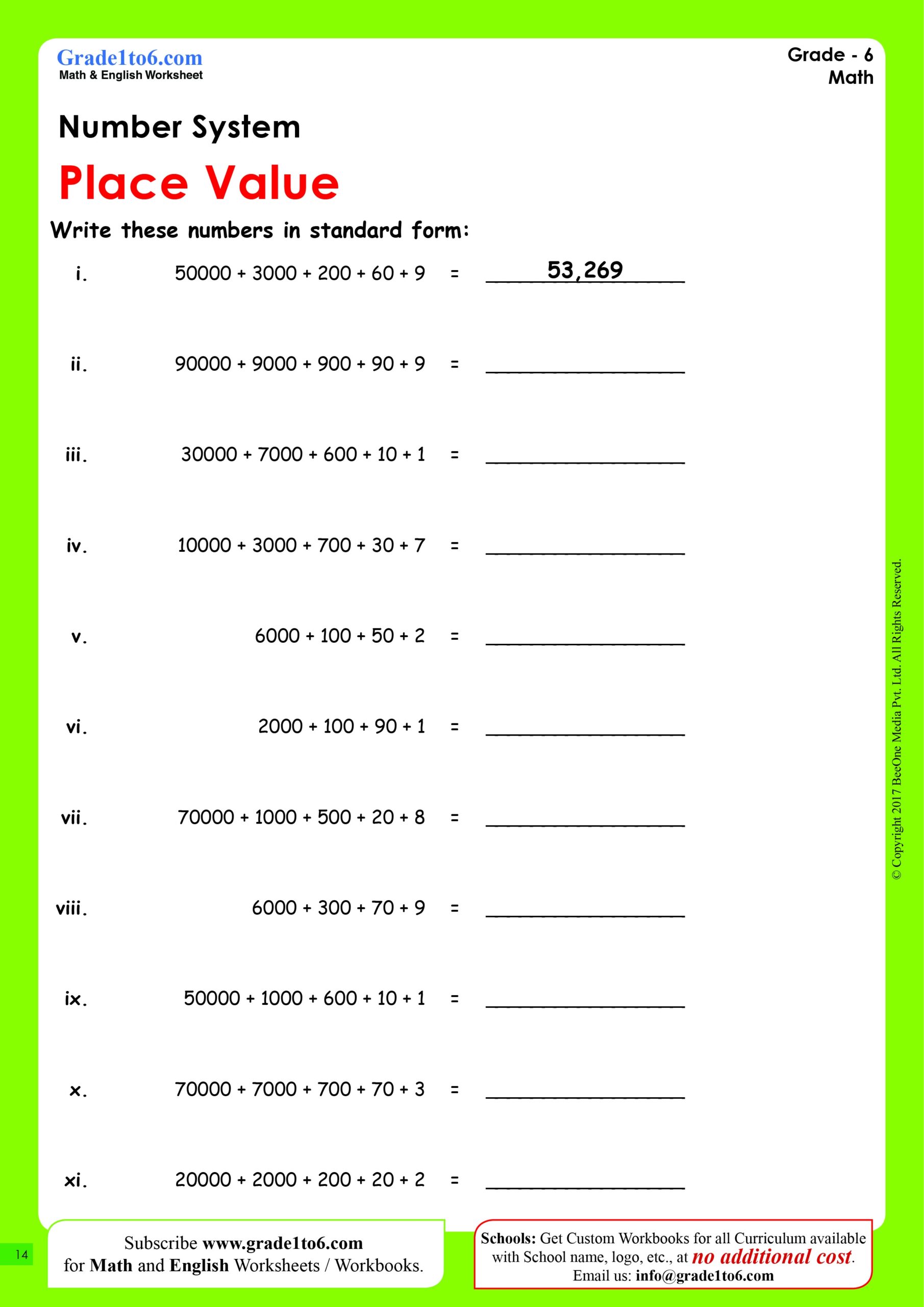 standard form worksheet
