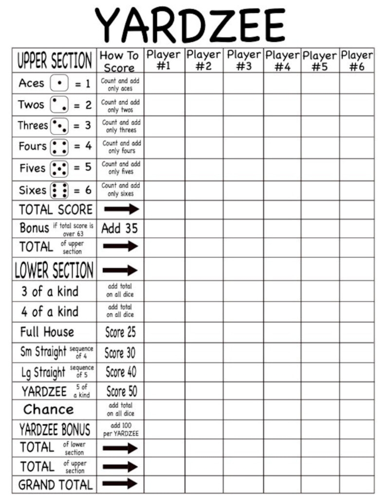 Yardzee Scorecard Yardzee SVG Printable Yardzee Score Card Etsy