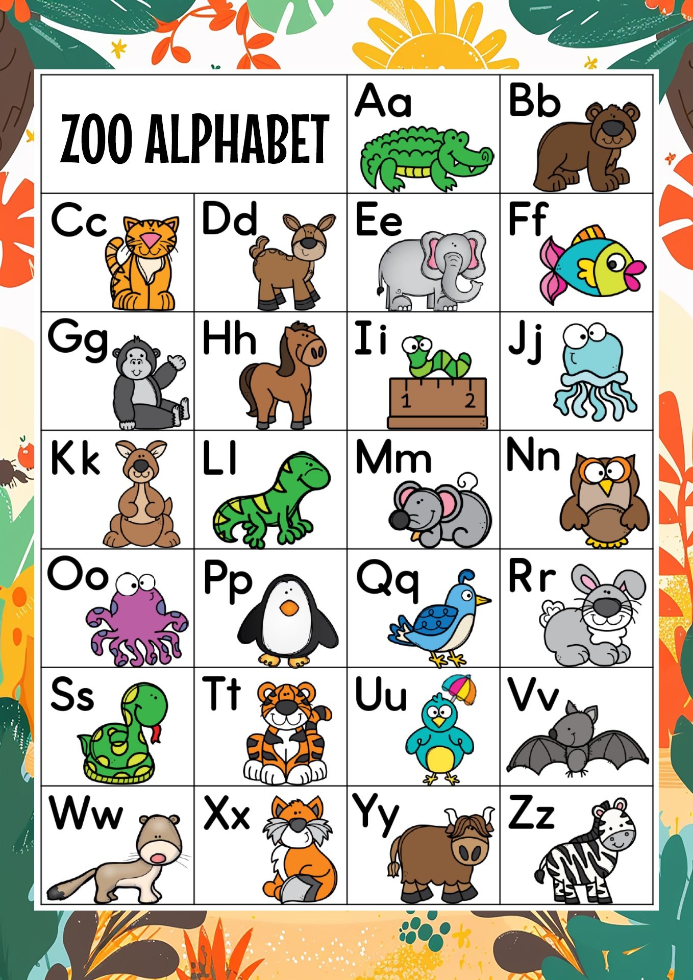 zoo phonics printable flash cards